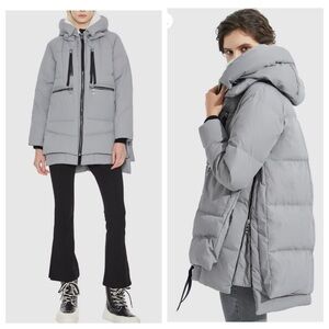 Orolay 092 Universe Women's Gray Fleece Lined Hooded Thickened Down Jacket Large